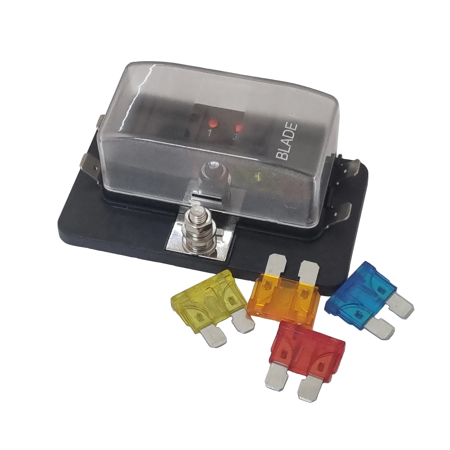 4 Way Blade Fuse Box with LED - Spade Terminal Connection