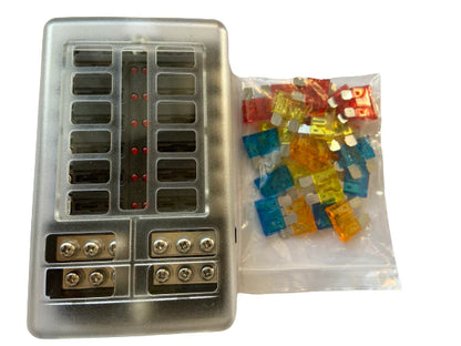 12 Way Fuse Box with Negative bus and LED indicator