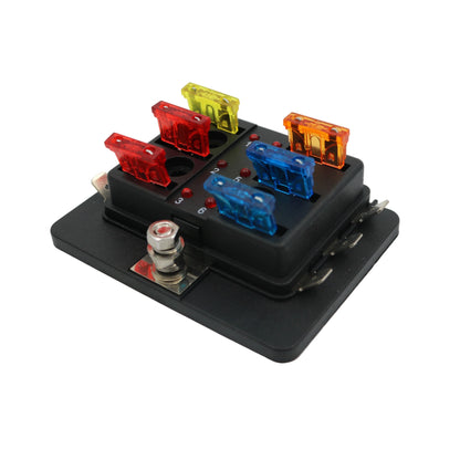 6 Way Blade Fuse Box with LED - Spade Terminal Connection