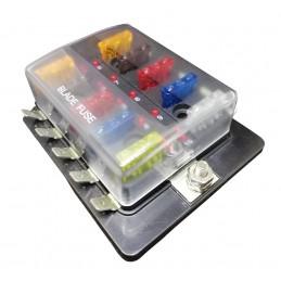 10 Way Blade Fuse Box with LED - Spade Termina