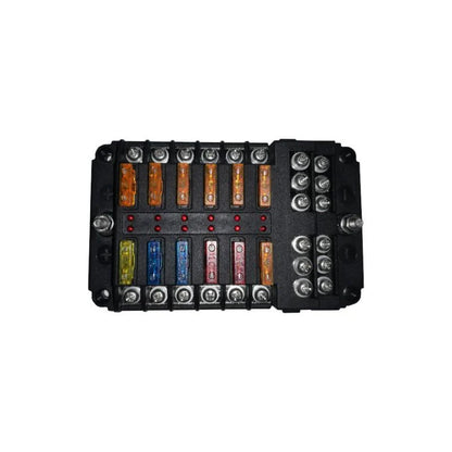 12 Way Fuse Box with Negative bus and LED indicator