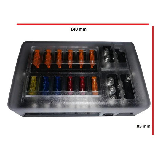 12 Way Fuse Box with Negative bus and LED indicator
